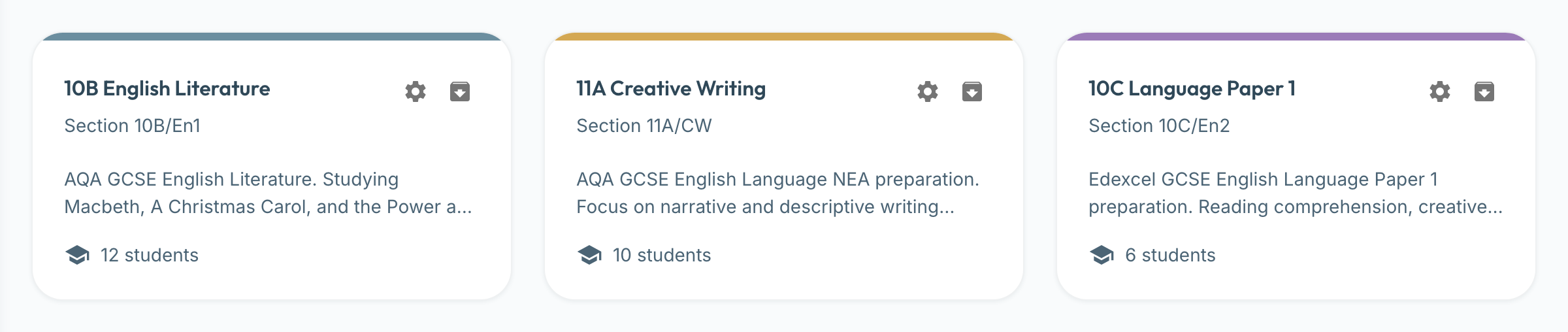 Imported Google Classroom classes shown as cards